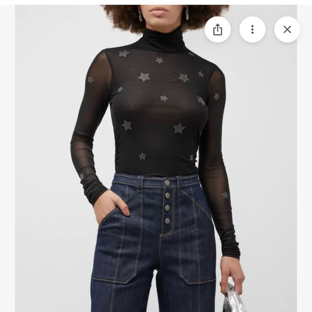 Cinq a sept ⭐️ Black Sheer Star Patterned Turtleneck Top